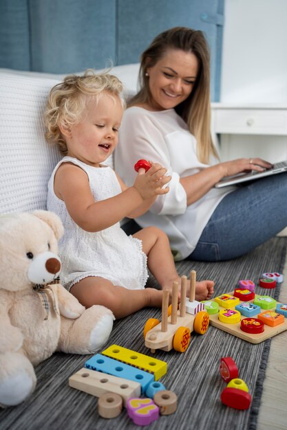 Mom and child together at home during quarantine