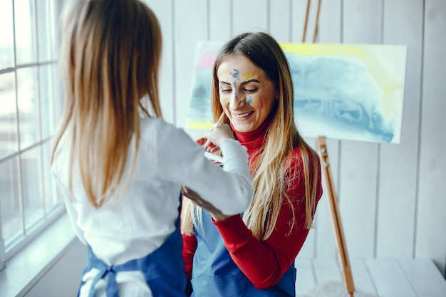 Mom and daughter are drawing