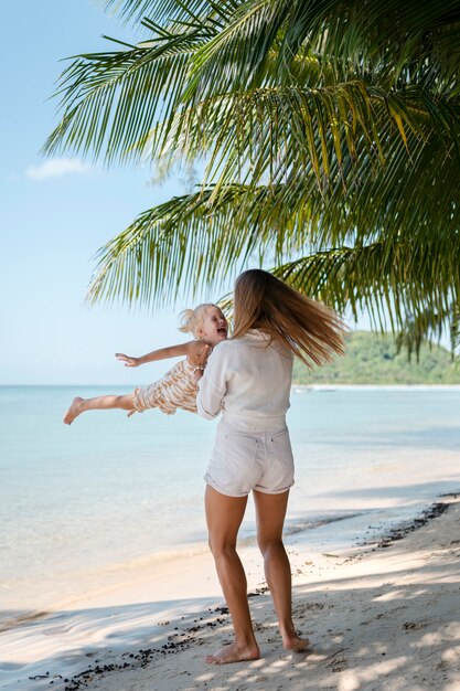 Mom and daughter enjoying their sunny holiday