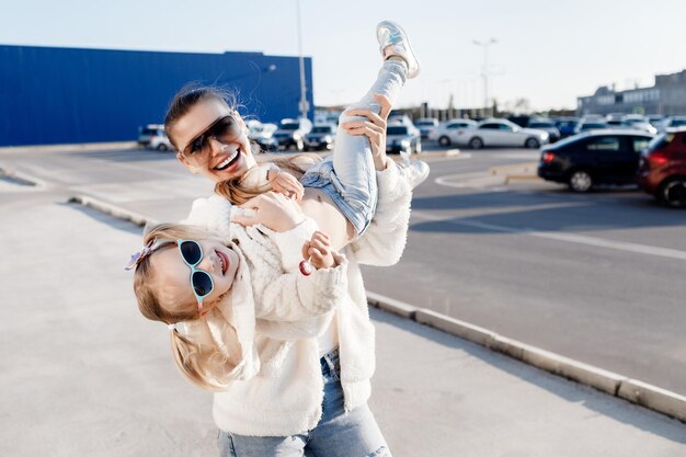 mom and daughter having fun