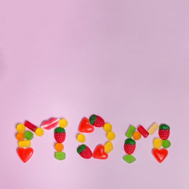 Mom lettering made of sweets