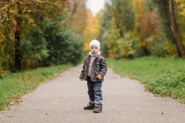 Free photo mom and son walking and having fun together in the autumn park.