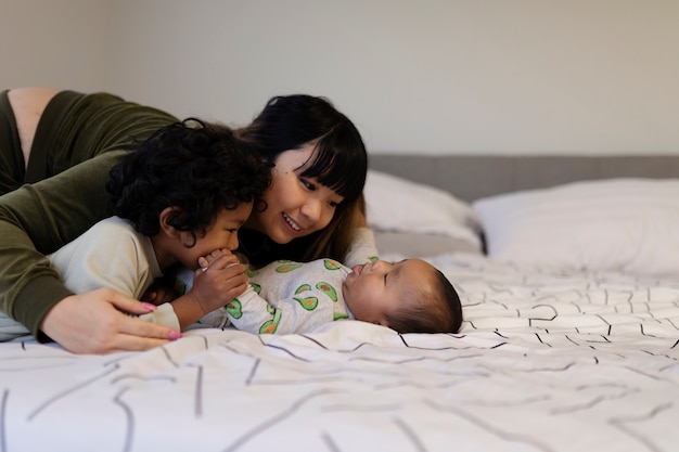 Mom spending time with children