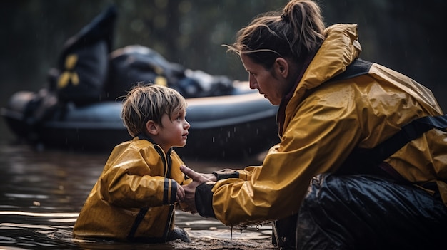 Free photo moment captured during a migration crisis with people