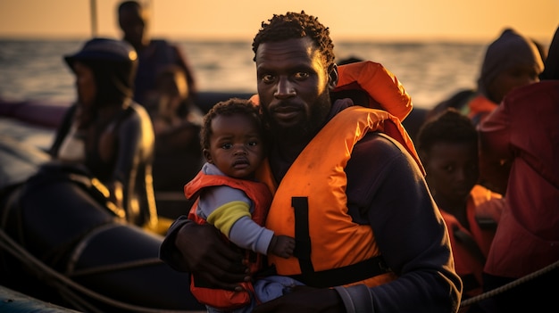 Free photo moment captured during a migration crisis with people