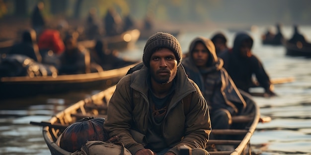 Foto gratuita momento catturato durante una crisi migratoria con persone