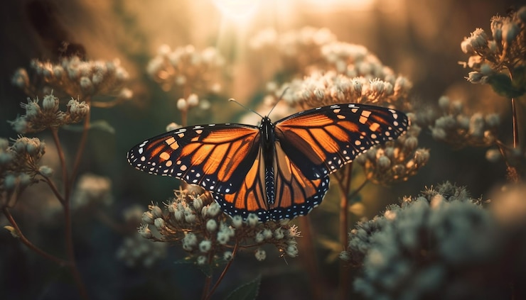 Free Photo monarch butterfly yellow and black wing elegance generated by ai