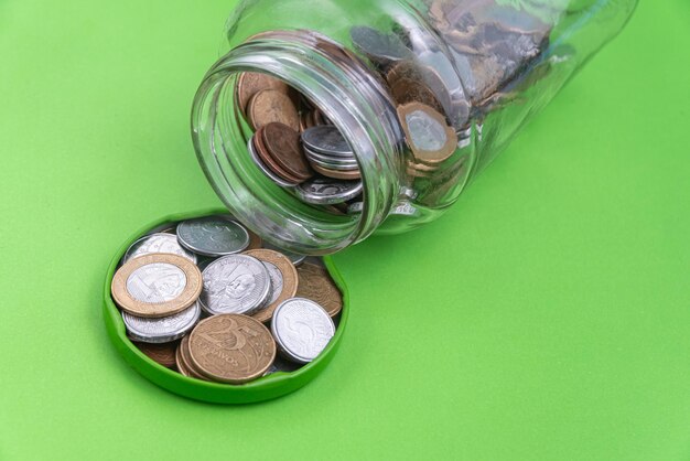 Money - Brazilian Coins - On glass pot