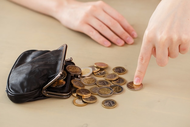 Money, finance. woman with wallet