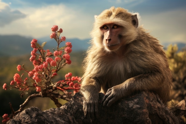 無料写真 自然の生息地での猿の生活様式