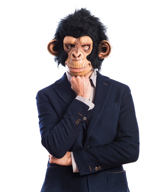 Monkey man thinking over white background