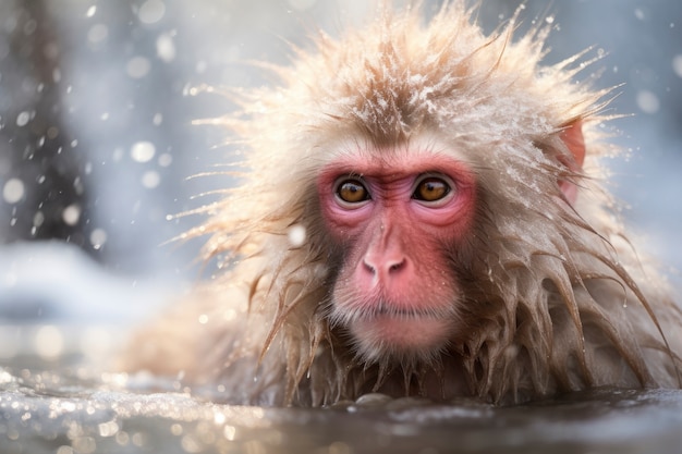 Foto gratuita scimmia in natura durante la stagione invernale