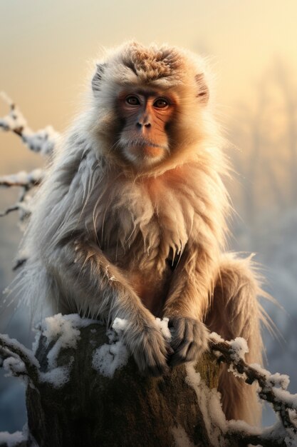 Monkey in nature winter season