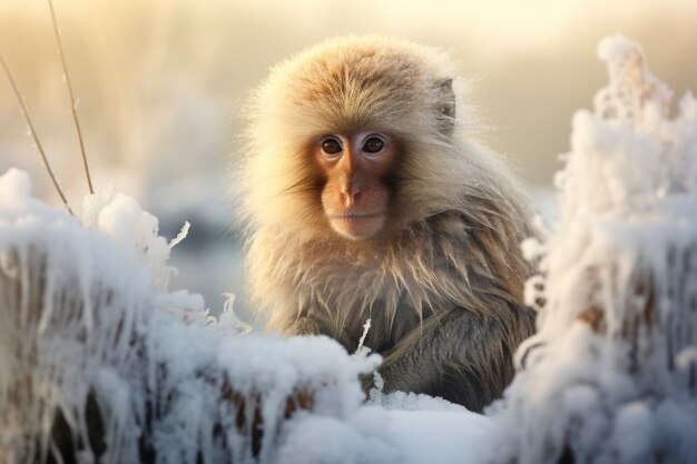 自然の中の猿 冬の季節