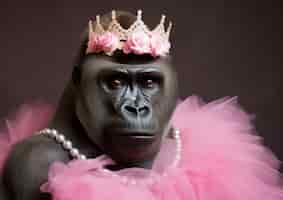 Free photo monkey wearing dress and crown