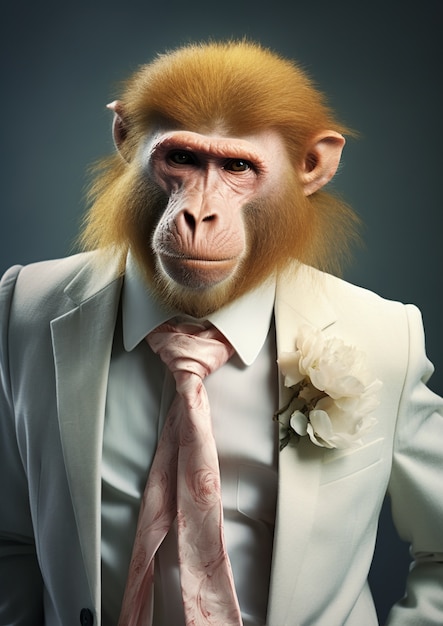 무료 사진 스튜디오에서 양복을 입고 원숭이