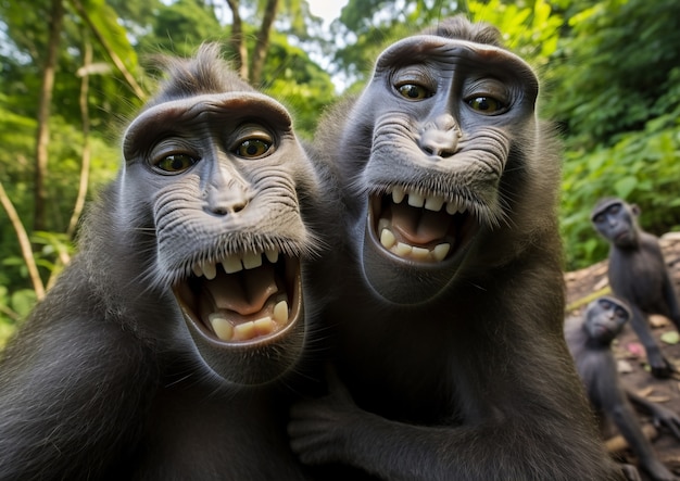 Free photo monkeys spending time together in nature