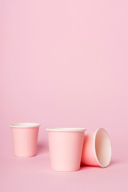 Monochromatic still life composition with paper cups