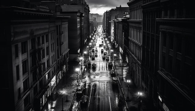 Free photo monochrome city rush vanishing point light trail generative ai