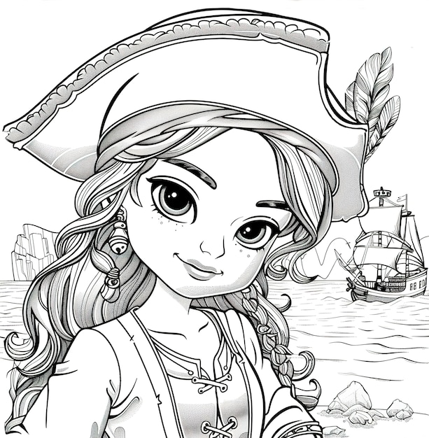 Free photo monochrome coloring page with pirates in line art style