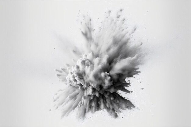 白い背景に分離されたモノクロ グレー凍結粉末爆発