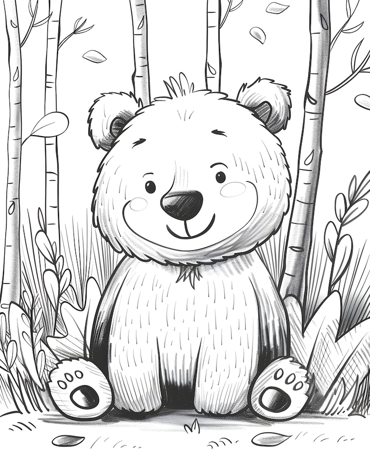 Free Photo monochrome line art bear coloring page illustration