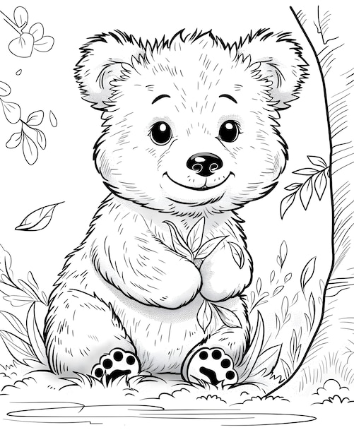 Бесплатное фото Иллюстрация на цветной странице монохромного рисунка медведя