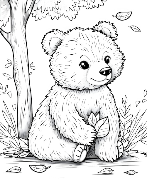 Foto gratuita illustrazione di pagina da colorare per l'orso a linea monocromatica