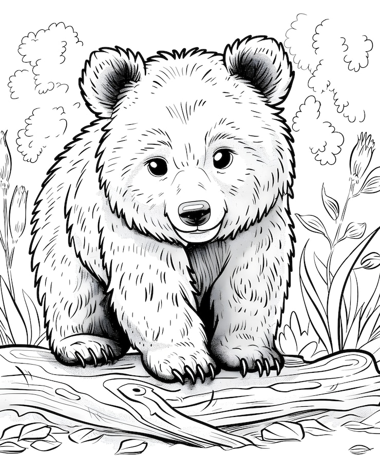 Free Photo monochrome line art bear coloring page illustration