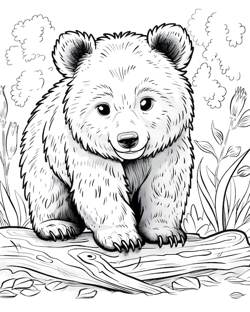 モノクロム・ライン・アート・ベアのカラーページイラスト