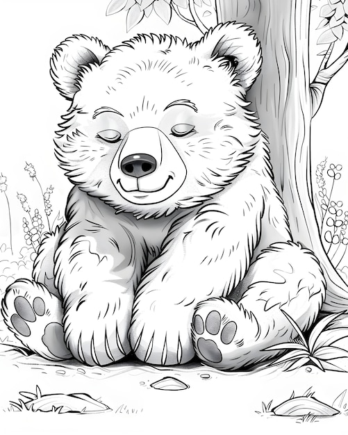 Foto gratuita illustrazione di pagina da colorare per l'orso a linea monocromatica