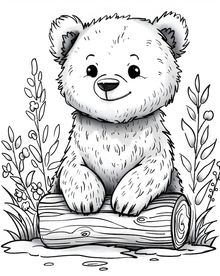 Free Photo monochrome line art bear coloring page illustration