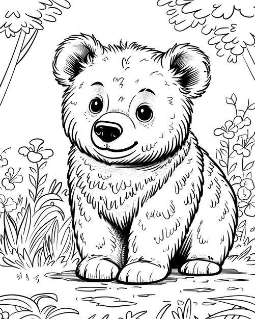 Monochrome line art bear coloring page illustration