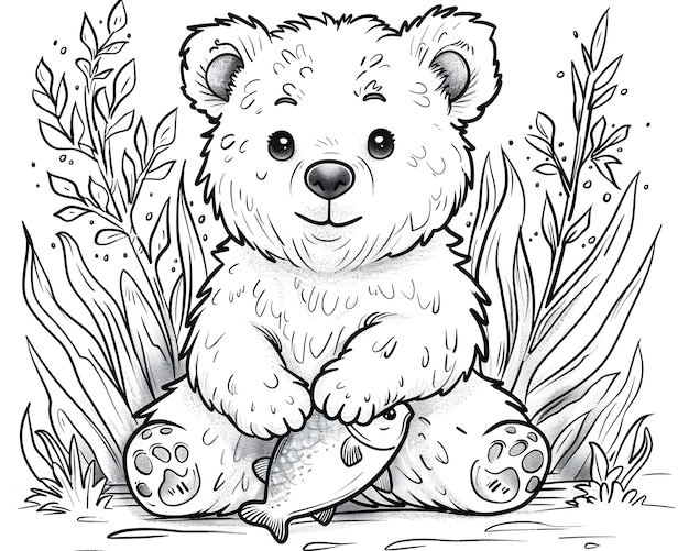 Foto gratuita illustrazione di pagina da colorare per l'orso a linea monocromatica