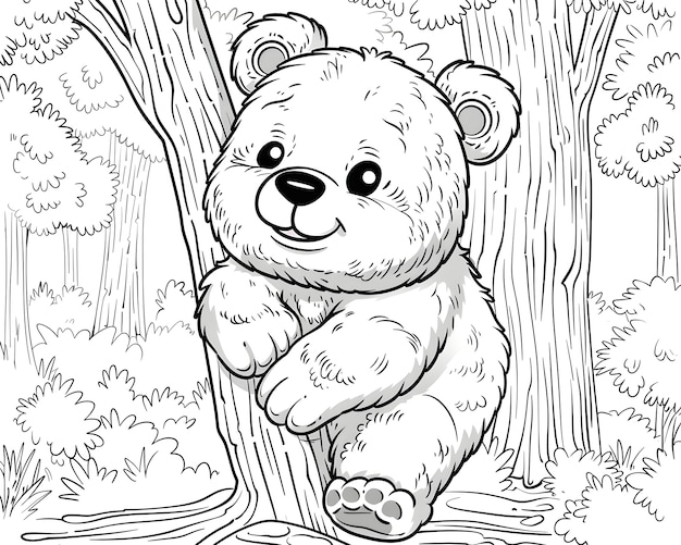 Foto gratuita illustrazione di pagina da colorare per l'orso a linea monocromatica