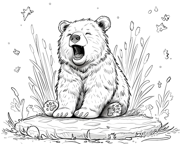 Foto gratuita illustrazione di pagina da colorare per l'orso a linea monocromatica