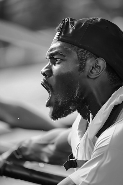 Free photo monochrome portrait of athlete competing in the olympic games championship