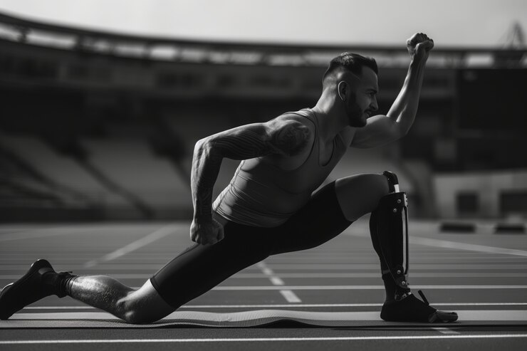 無料Photo パラリンピック選手権に出場するアスリートのモノクロム肖像画