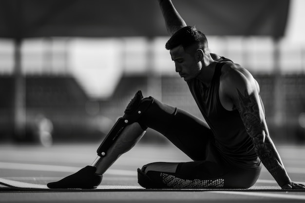 Free photo monochrome portrait of athlete competing in the paralympic games championship