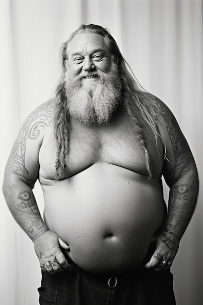 Free photo monochrome portrait of man with tattoos