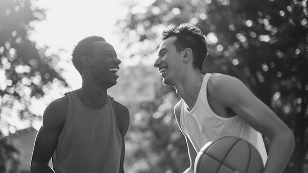 Free photo monochrome portrait of men playing basketball