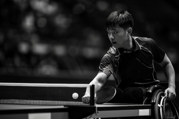 무료 사진 monochrome portrait of athlete competing in the paralympic games championship