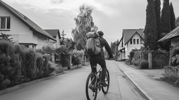 無料写真 自転車に乗った男のモノクロム肖像画