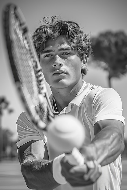 無料写真 プロのテニス選手のモノクロム肖像画