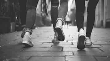 Free photo monochrome portrait of people walking on the street