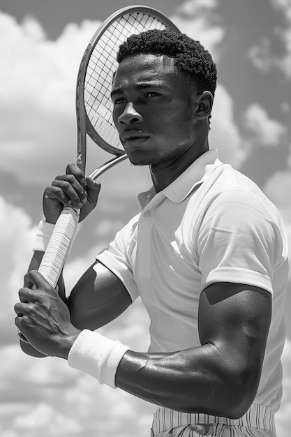 Foto gratuita ritratto monocromatico di un tennista professionista