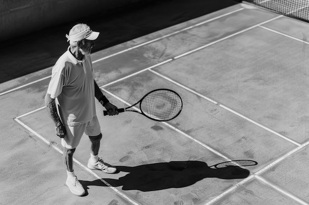 Monochrome portrait of professional tennis player