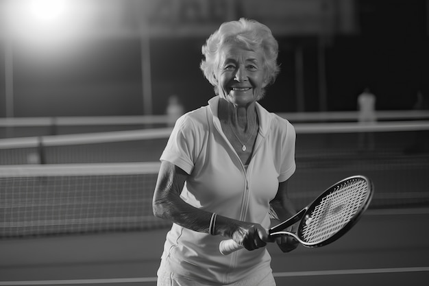 Foto gratuita ritratto monocromatico di un tennista professionista