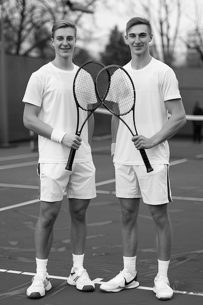 Foto gratuita ritratto monocromatico di un tennista professionista