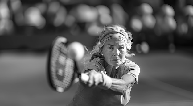 Foto gratuita ritratto monocromatico di un tennista professionista